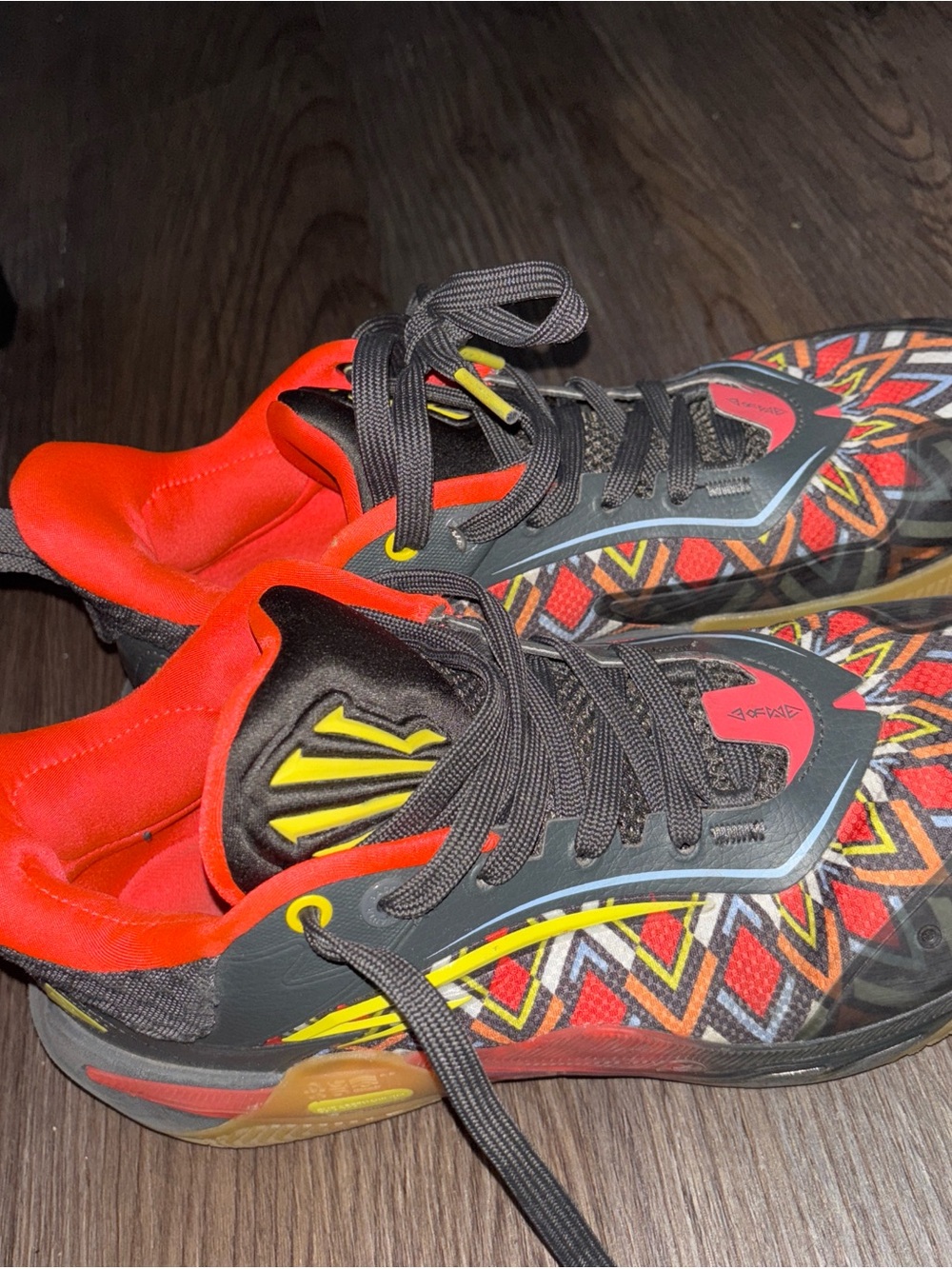 Kids Athletic Sneakers in Red and Black with Geometric Print